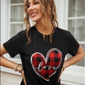 ❤️Plaid Love Heart Print Short Sleeve T-Shirt